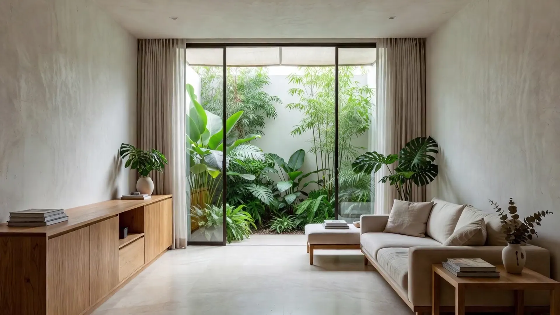 Visualisasi konsep interior modern dengan pencahayaan alami.